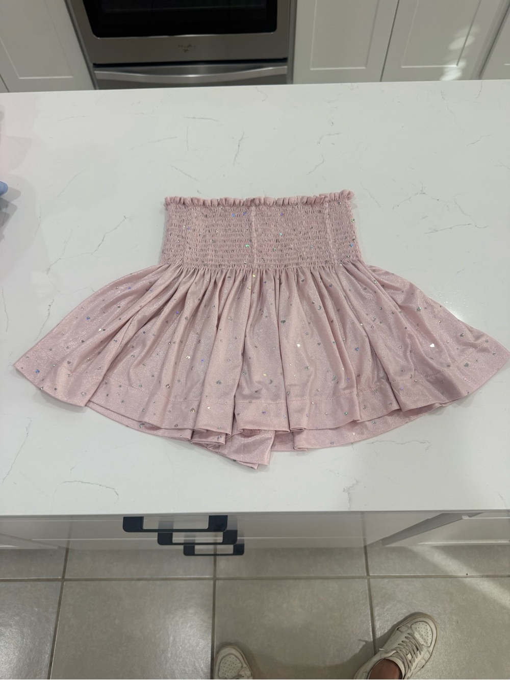 Queen of Sparkles Pink Glitter Mini Skort | Smocked Waist Flowy